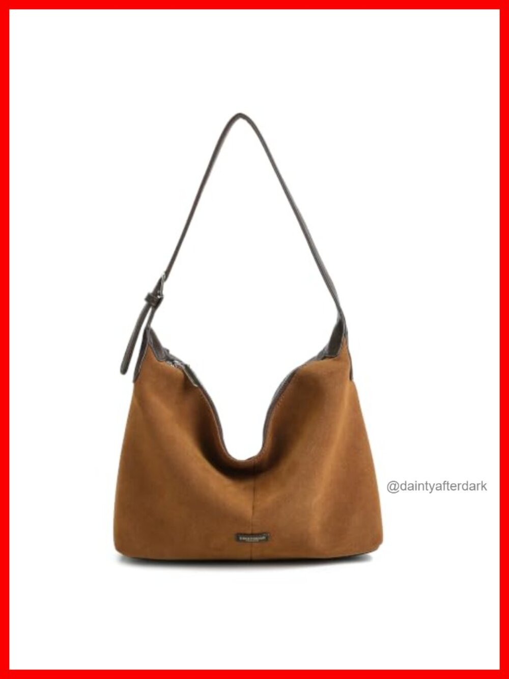 Faux Suede Slouchy Hobo Shoulder Bag Adjustable Crossbody Purse